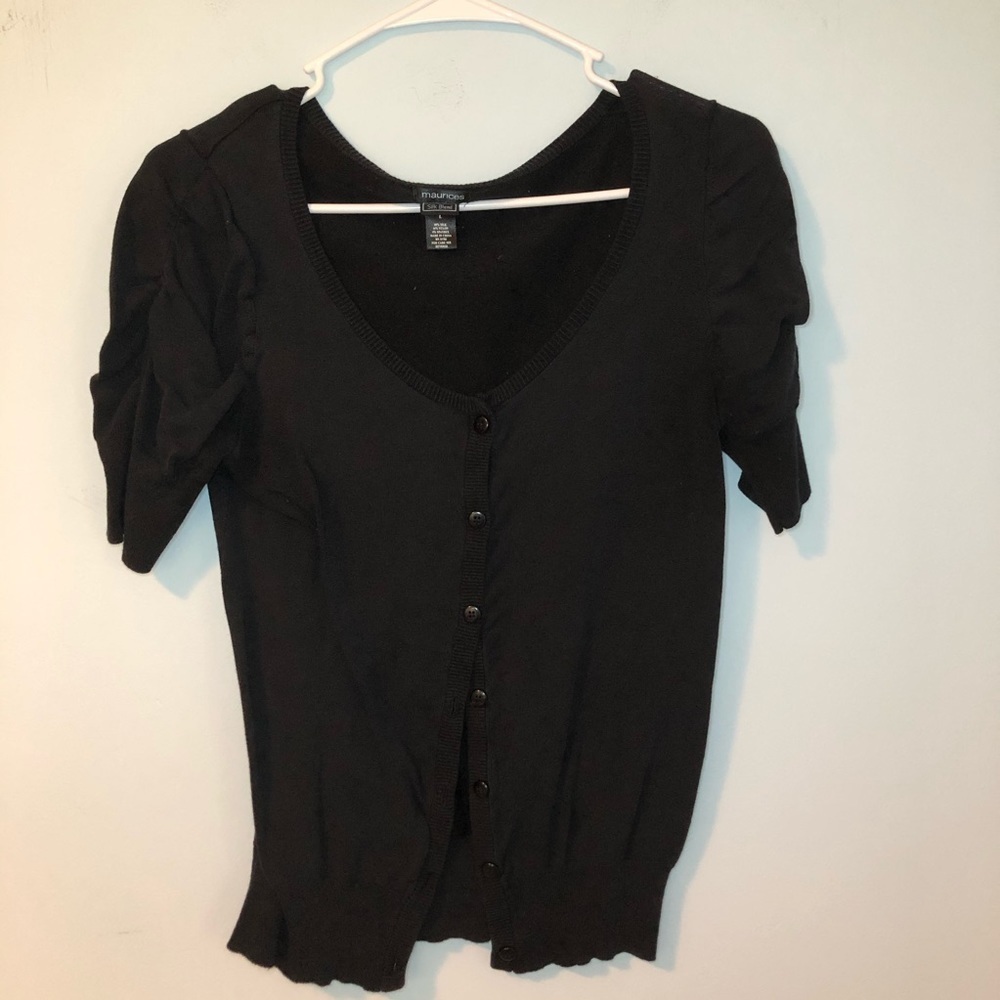 Maurices Silk Blend Black Button Down Short Sleeve Sweater Size Large